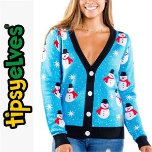TIPSY ELVES Women’s Snowman Holiday Christmas Sweater Cardigan Sz: S
